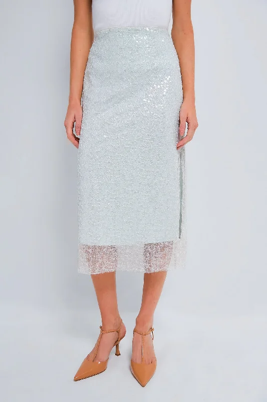 Classic skirts with simple clean lines -Aqua Glassy Sequin Skirt