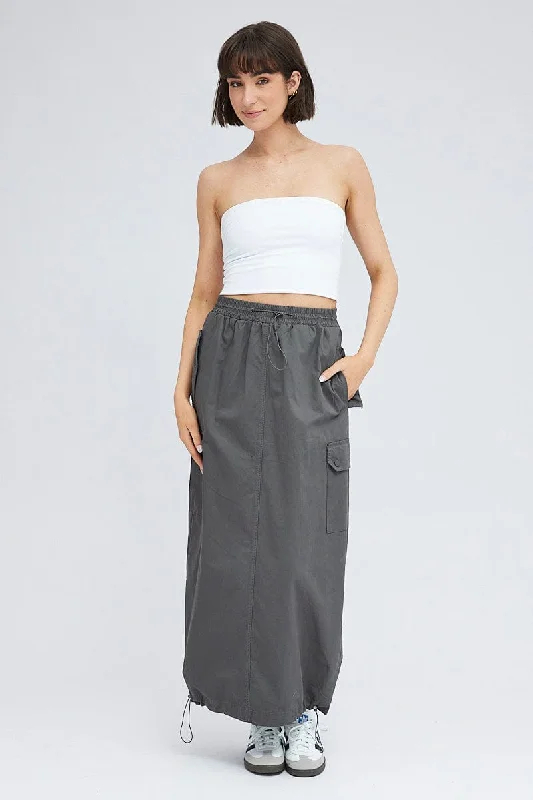 Long Skirts for Beach Vacations -Grey Parachute Skirt Maxi