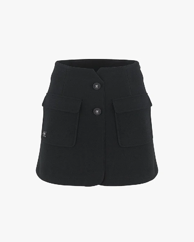 Designer skirts for luxury fashion flair -High waisted button H line skirt - Black