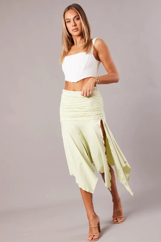 Hippie Long Skirts with Beads -Green Handkerchief Midi Asymmetric Skirt