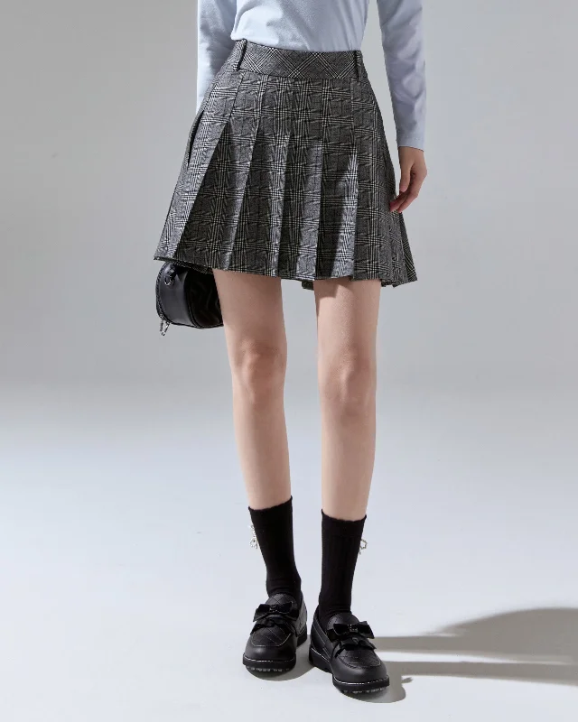 Stretchy skirts for all-body inclusivity -Mid Pleated Flare Checkered Skirt