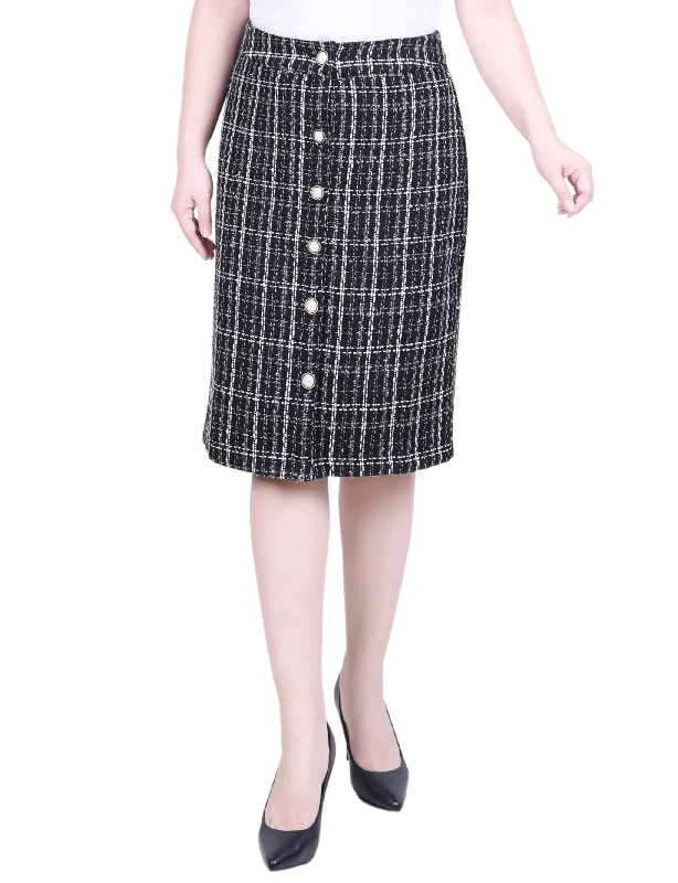 Classic black skirts for versatile outfit pairing -Petite Knee Length Slim Tweed Knit Skirt