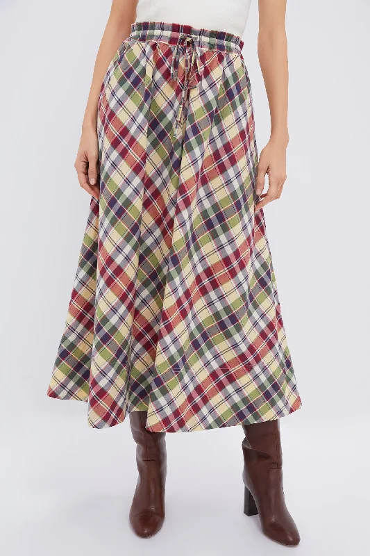 Classic black pencil skirts for office chic -Red Yellow Green Multi Madras Maxi Skirt