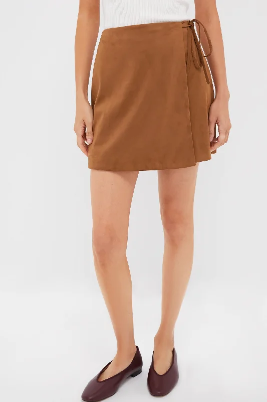 Flowy maxi skirts for breezy summer style -Brown Suede Marbella Mini Tie Skirt