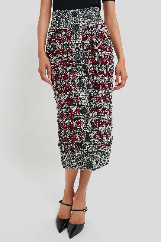 Luxury skirts with intricate embroidery accents -Black White and Plum Pencil Midi Skirt