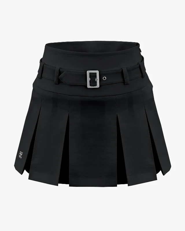 Ruffled skirts for soft romantic appeal -Belt pleated skirt - Black