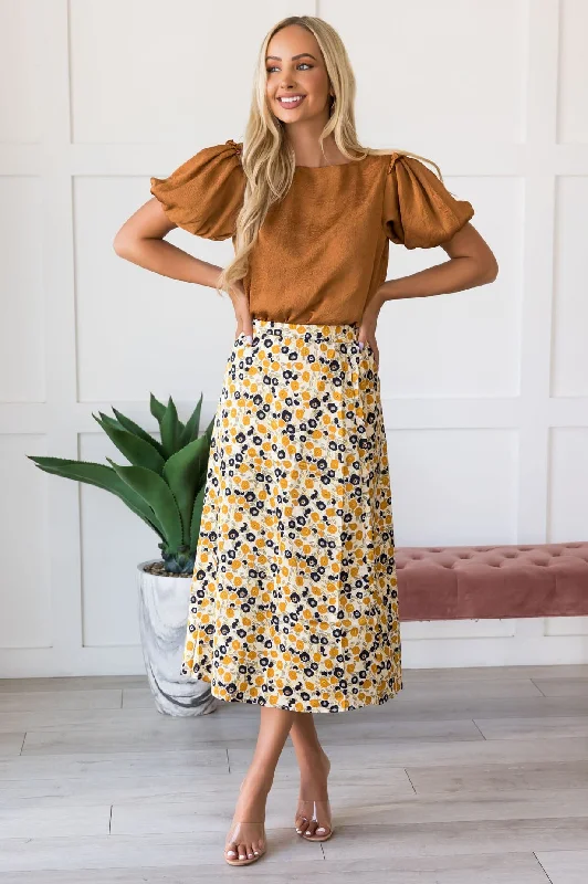 Ruffled midi skirts for delicate feminine touch -Always Included Floral Skirt