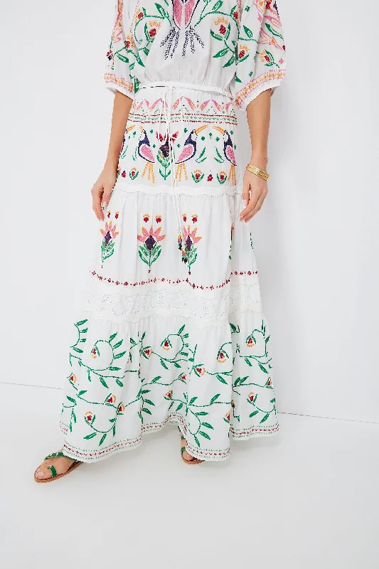 Bold skirts with metallic shimmer finish -Summer Garden Embroidered Maxi Skirt