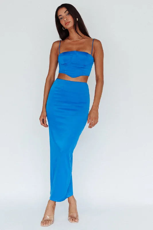 Soft skirts with gentle fabric drape -Zeina Satin Midi Skirt Blue