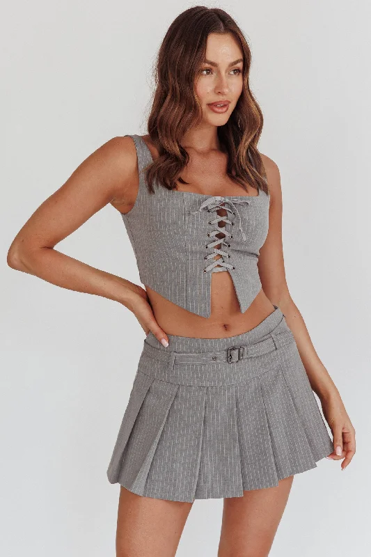 Wrap skirts with tie-front detail charm -Swoon Belted Pleat Mini Skirt Grey