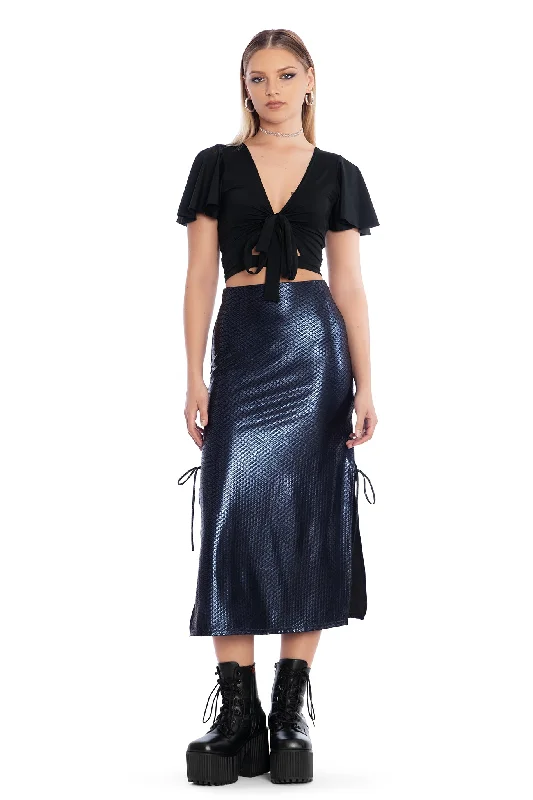 Patterned skirts with geometric print edge -Water Warrior Side Split Midaxi Tube Skirt