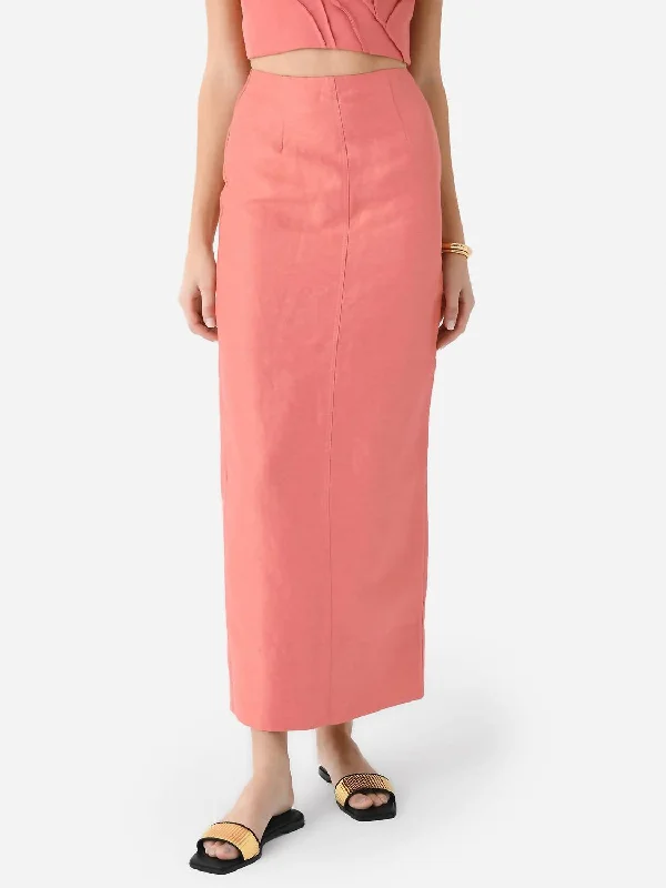 A-line Long Skirts for Flattering -Mary Column Midi Skirt In Guava Pink