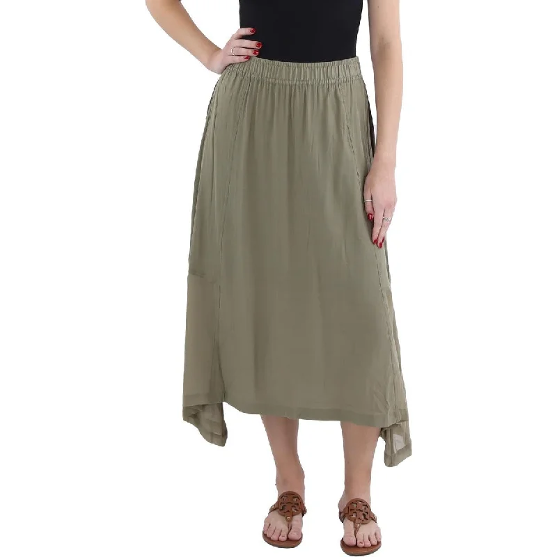 Pleated Long Skirts for Texture -Womens Handkerchief Hem Mid Calf Midi Skirt