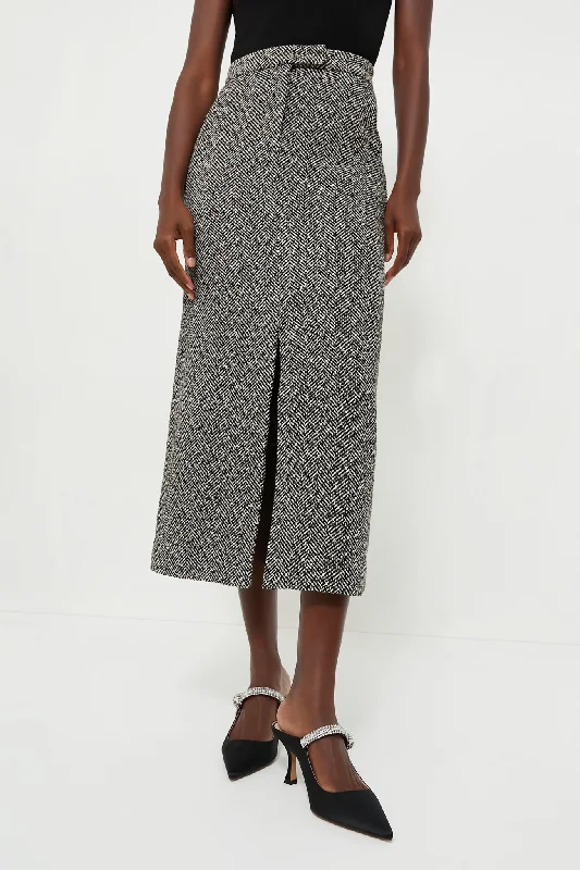 Casual skirts for relaxed weekend lounging -Black Herringbone Midi Skirt