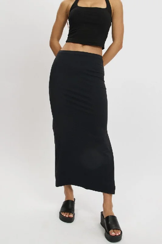 Spandex Short Skirts for Fit -Black Midi Skirt High Rise Supersoft Lined