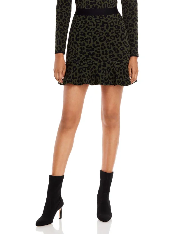 Punk Long Skirts with Spikes -Womens Animal Print Jacquard Mini Skirt