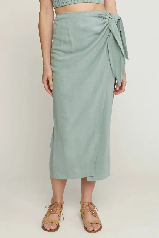 Brown Long Skirts for Earthy -Sarong Midi Skirt In Desert Sage