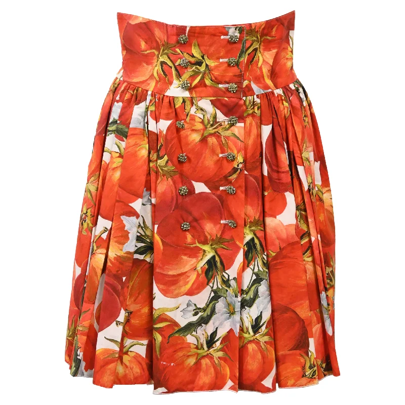 Long Skirts for Office Wear -Dolce & Gabbana Tomato Print Skirt in Red Cotton