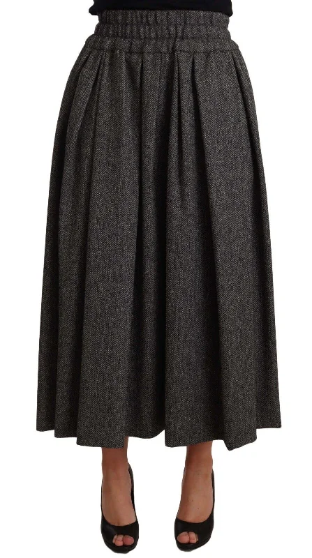 Long Skirts for Business Meeting -Dolce & Gabbana Elegant A-Line Midi Wool Skirt in  Women's Zigzag