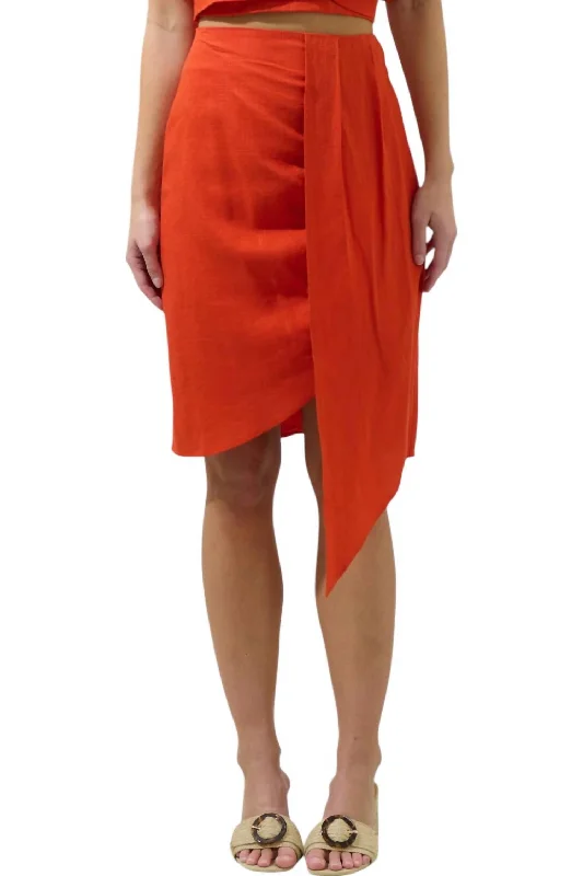 Gray Long Skirts for Subtle -Wrap Drape Skirt In Red Orange