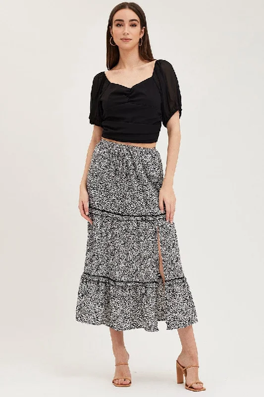 Leather Long Skirts for Luxury -Ditsy Print Maxi Skirt High Rise