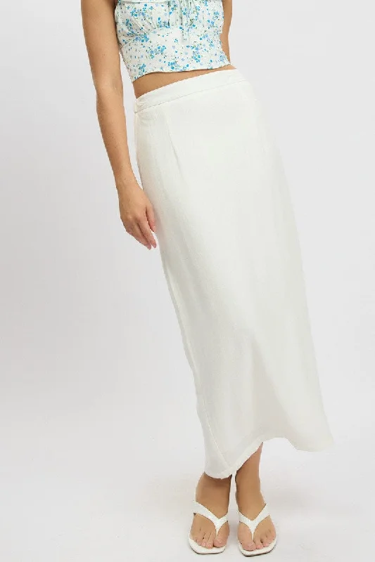 Layered Long Skirts for Volume -White Maxi Skirt High Rise Linen Blend Pencil