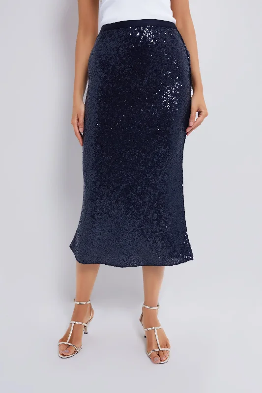 Cute skirts with playful polka dots -Deep Navy Sequin A-Line Skirt