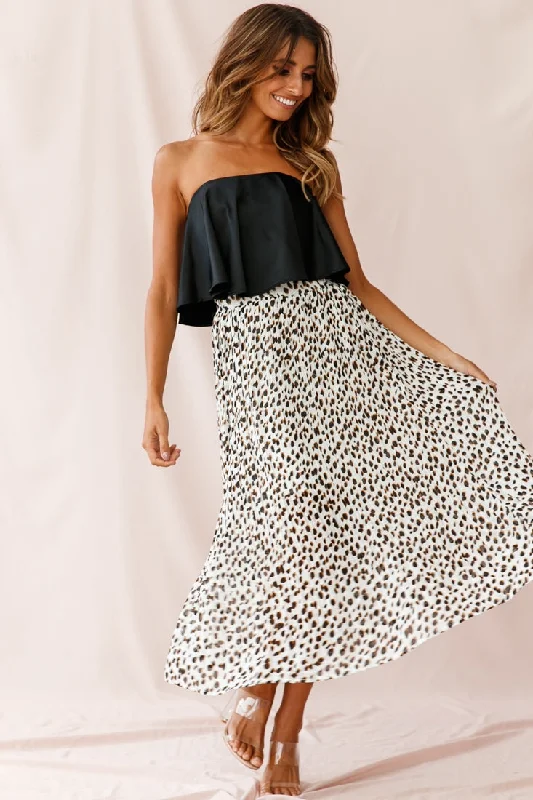 Durable skirts for active lifestyle needs -Caroline Accordion Pleat Midi Skirt Animal Print White