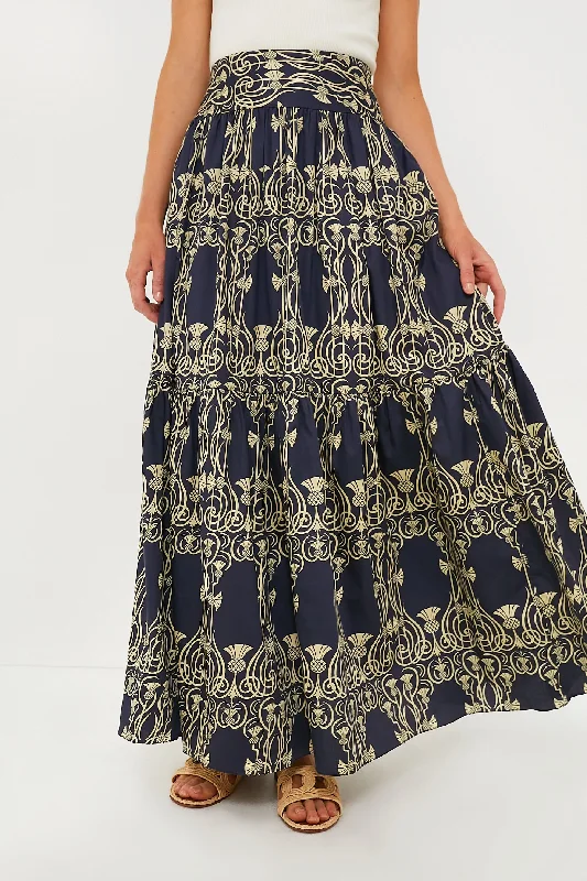 Ruffled skirts with lace trim softness -Pinas Navy Juana Skirt