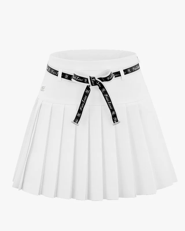 Vintage pencil skirts for nostalgic chic -High waist ribbon set pleated skirt - White