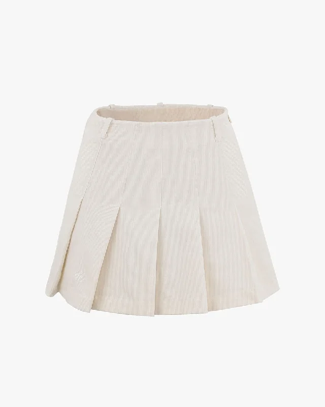 Stretchy skirts for all-body inclusivity -Corduroy Pleats Skirt - Cream