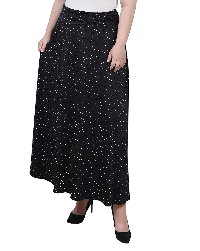 Trendy skirts with bold plaid patterns -Plus Size Maxi A-Line Skirt With Front Faux Belt With Ring Detail