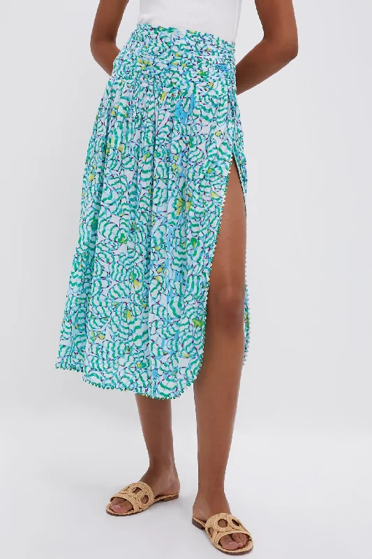 Affordable skirts for simple daily outfits -Green Wings Flower Carla Long Skirt