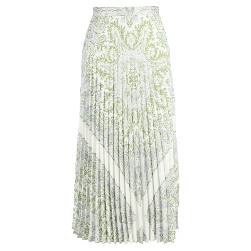 Green Long Skirts for Nature -Sandro Paris Pleated Print Midi Skirt in Multicolor Viscose