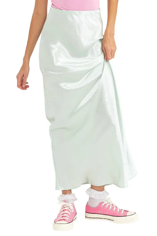 Long Skirts for Dinner Dates -Satin Maxi Skirt In Mint