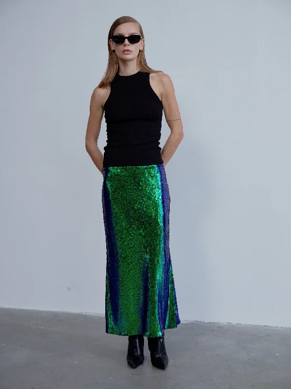 Vintage denim skirts for nostalgic charm -Joelle Sequin Maxi Skirt in Océan Bleu