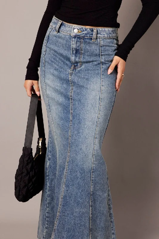 Long Skirts for Office Wear -Denim Maxi Skirt High Rise