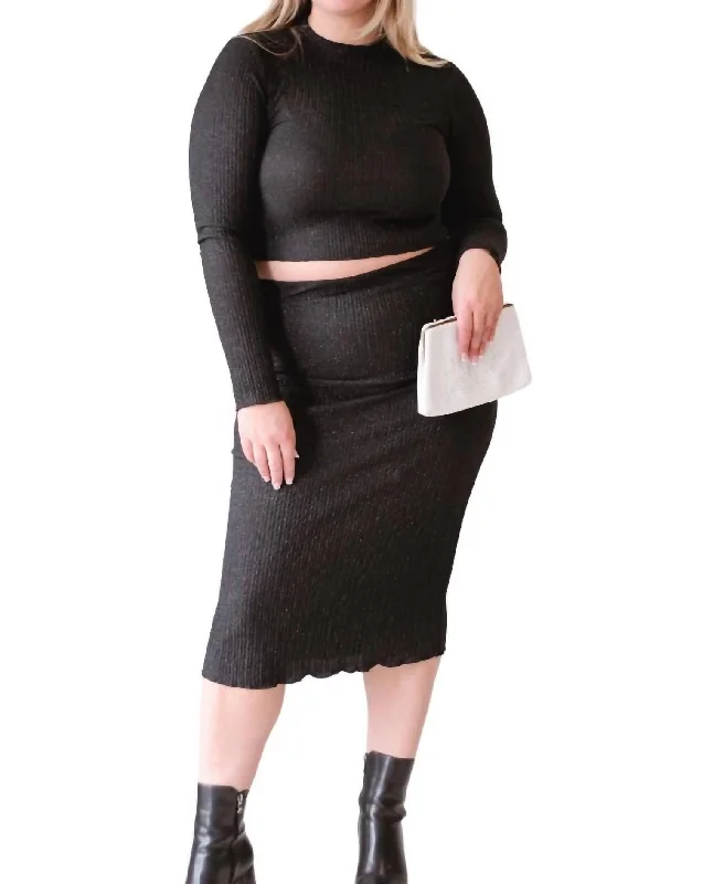 Nylon Short Skirts for Stretch -Nelly Lettuce Hem Skirt In Black