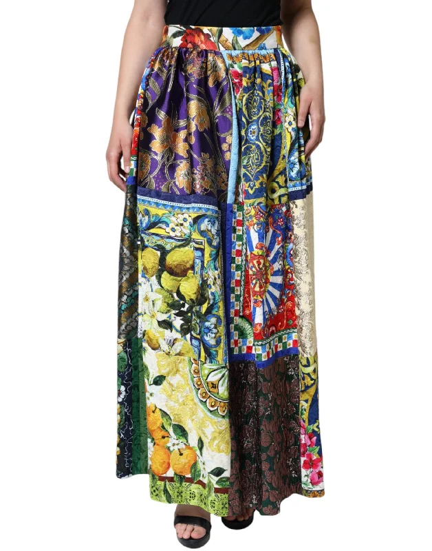 A-line Short Skirts for Flattering -Dolce & Gabbana multi Patchwork Sicily Long Maxi Women's Skirt