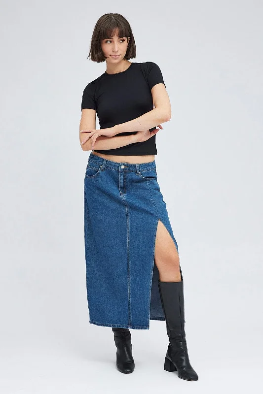 Abstract Short Skirts for Creative -Denim Maxi Skirt Mid Rise Denim Pencil Slit