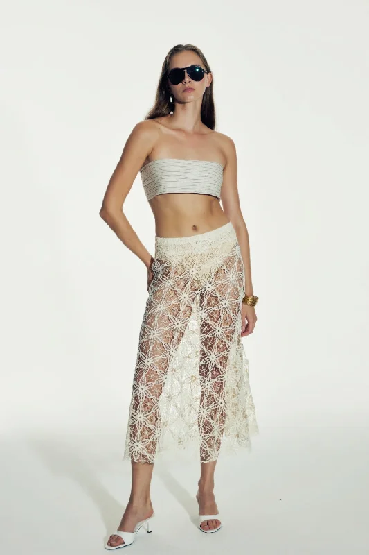 Long Skirts for Cultural Events -Clea Crochet Midi Skirt in Pear Sorbet