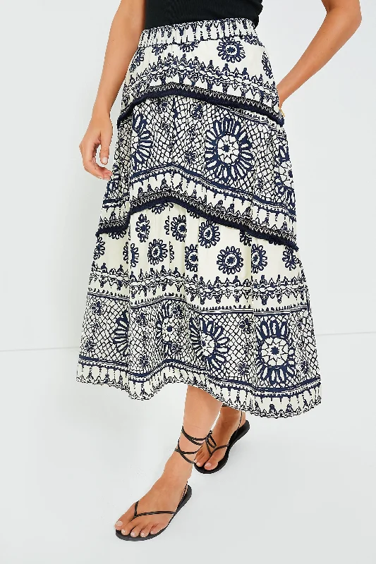 Cute pleated skirts for youthful school outfits -Dagmar Ivory and Navy Printed Sybille Skirt