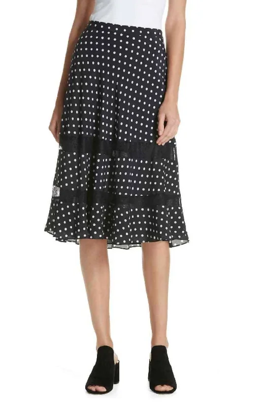 Abstract Short Skirts for Creative -Polka Dot Lace Trim A Line Midi Skirt In Navy Blue