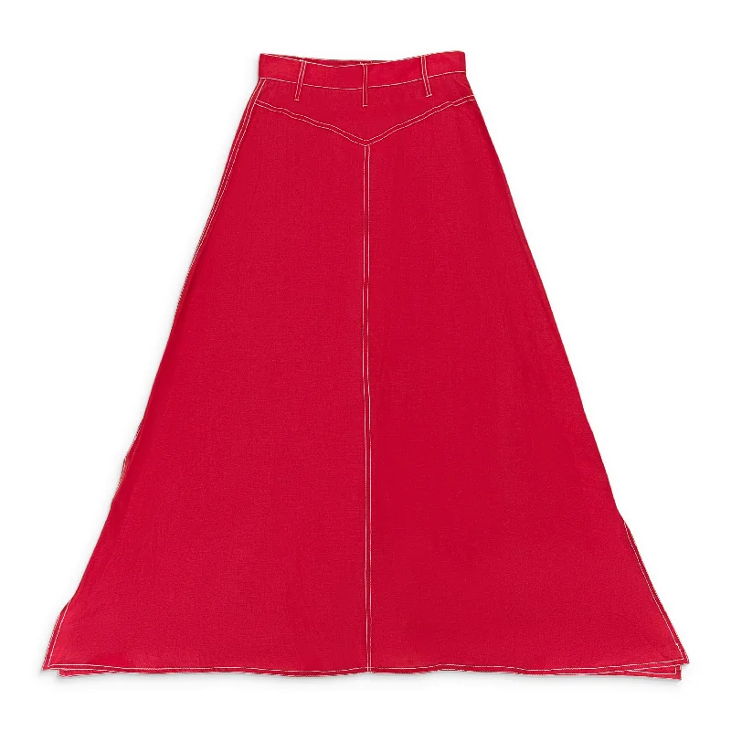 Retro Long Skirts for Throwback -INES CONSTRAST STITCHED RED MAXI SKIRT