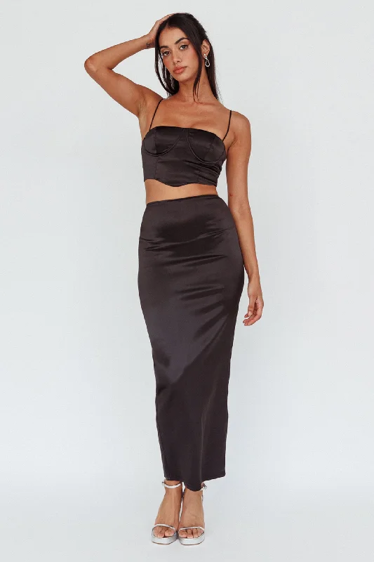 Designer pencil skirts for sharp professional looks -Zeina Satin Midi Skirt Black