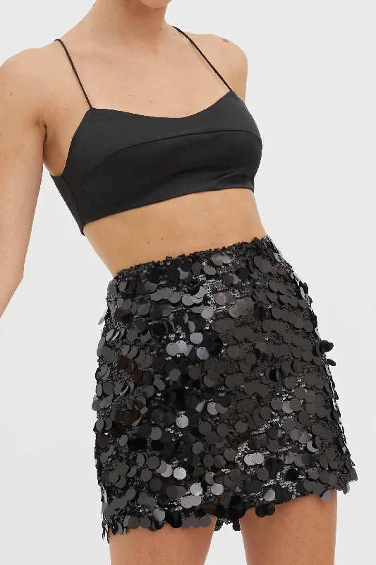 Vintage pencil skirts for nostalgic chic -Gin Fizz Sequin Mini Skirt Black