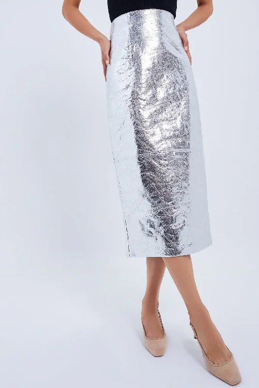 Wrap skirts for easy adjustable fit -Crinkled Silver Cameron Skirt