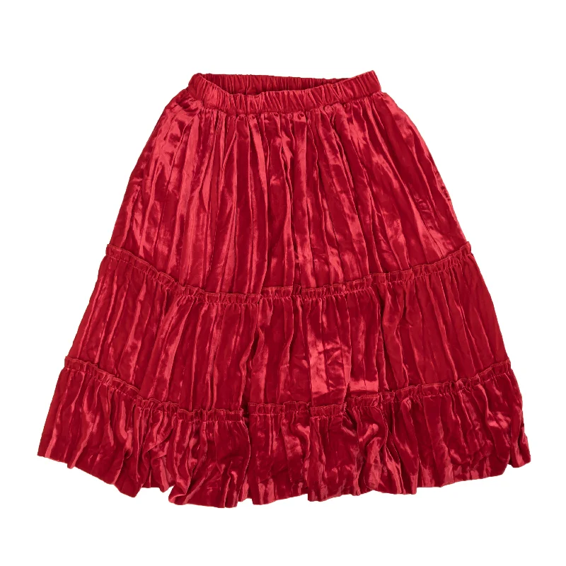 Solid Color Long Skirts for Simple -Comme Des Garcons Crush Velvet Tier Frill Trim Skirt - Red