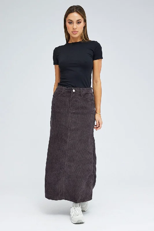 Printed Short Skirts with Patterns -Black Maxi Skirt High Rise A-line Corduroy