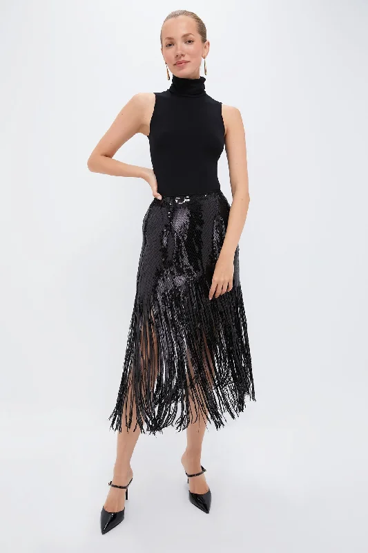 Ruffled midi skirts for delicate feminine touch -Black Alexandra Skirt